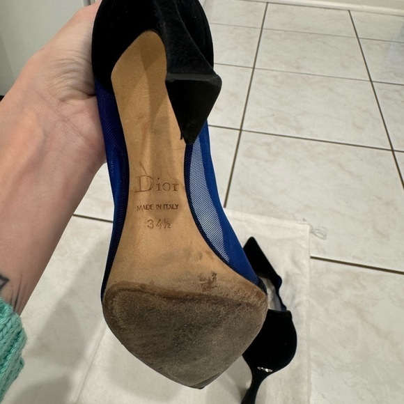 CHRISTIAN DIOR Black Suede And Blue Mesh Pointed Toe Pumps & Dust Bag Size 34.5 - Picture 7 of 11